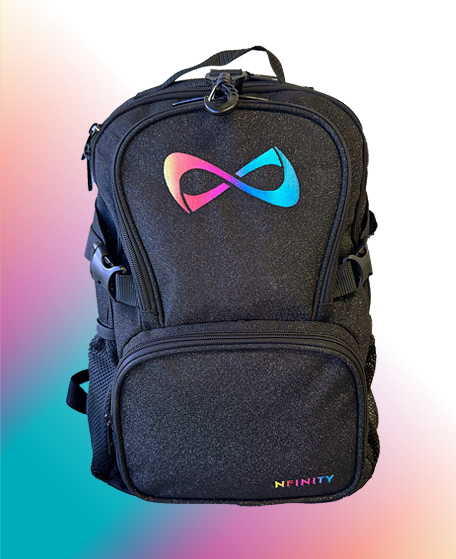 NFINITY PETITE BACKPACK Black Sparkle with Rainbow Logo CHEERCON